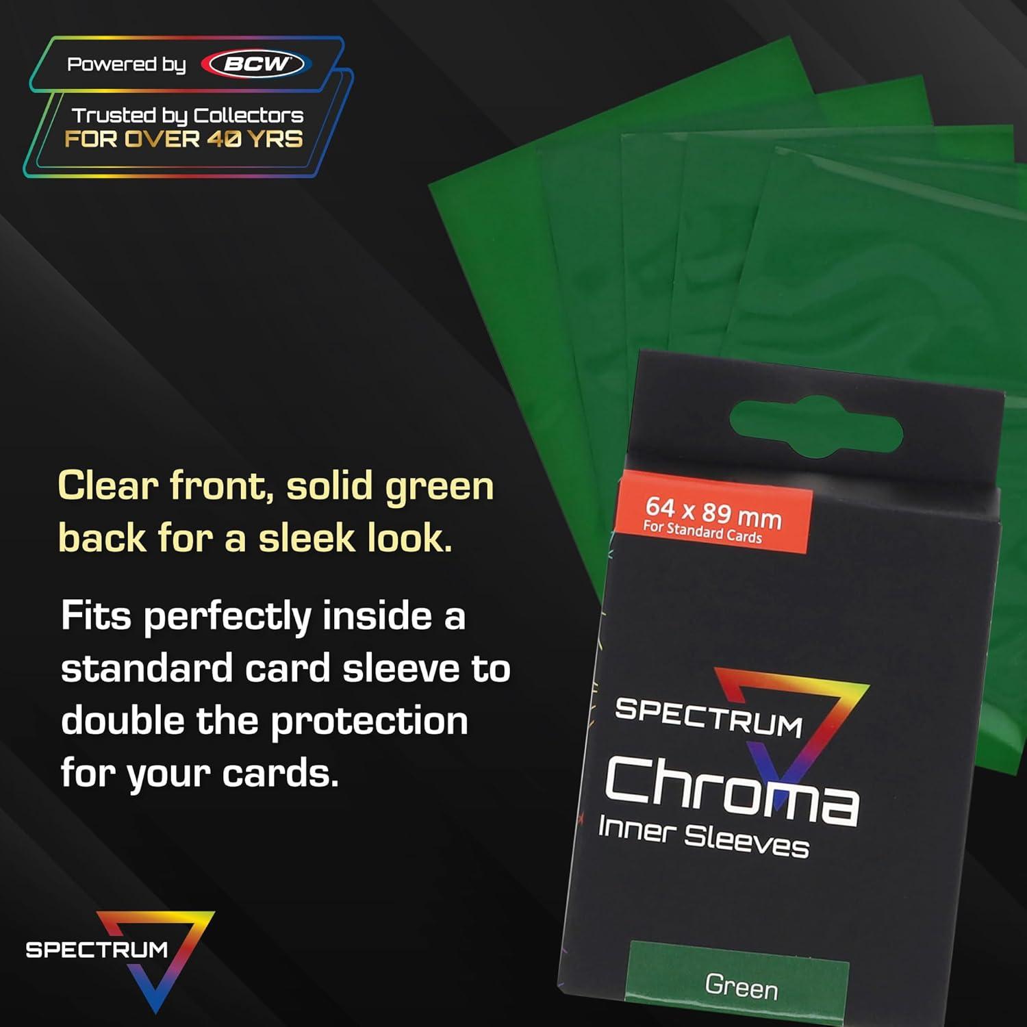 image:imageBCW Spectrum Green Chroma Inner Card Sleeves 100 Pack AcidFree Archival Quality Protection Perfect Fit Sleeves for MTG Pokemon DualSided GlossyClearGreen