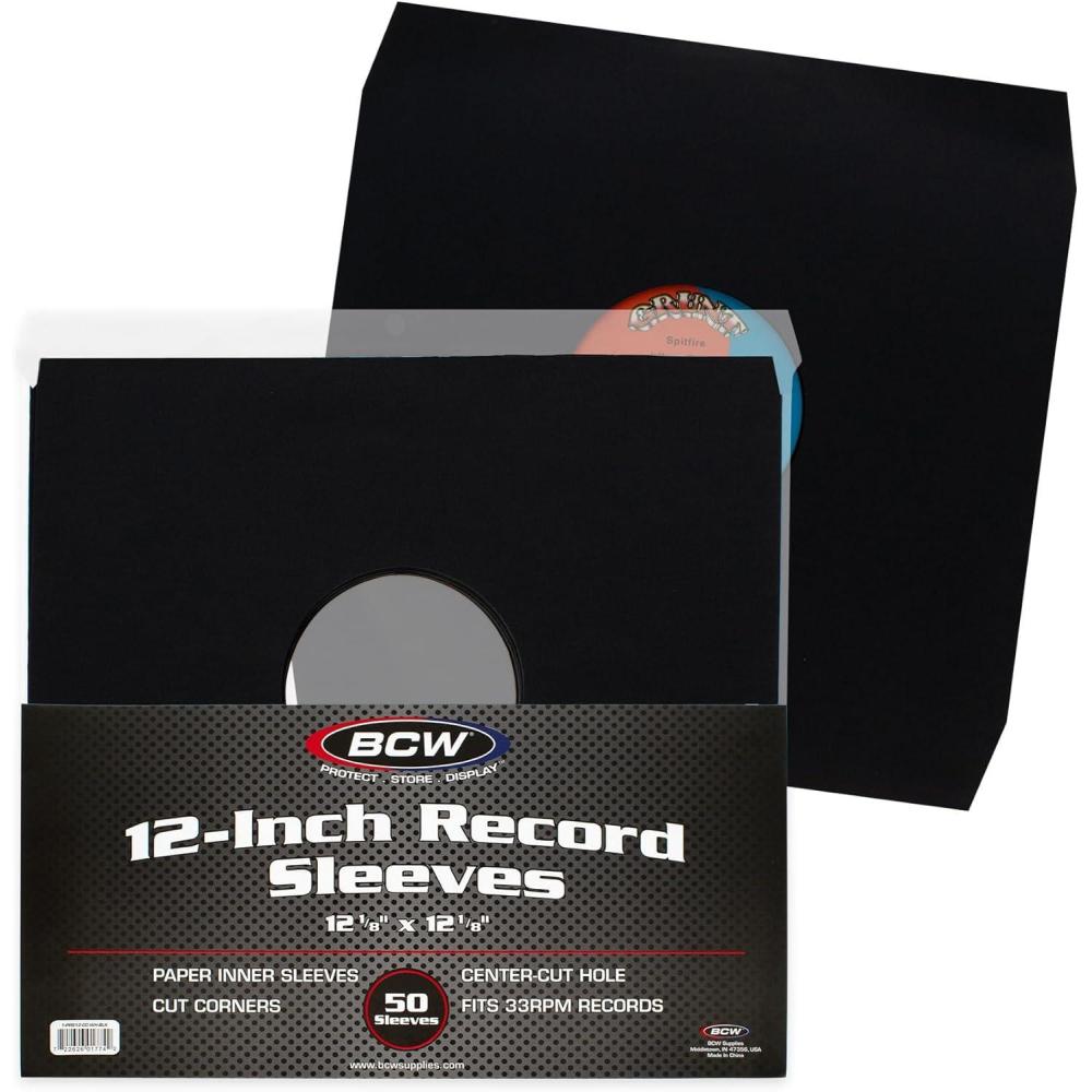 image:imageBCW 12 Inch Vinyl Record Paper Inner Sleeves Angle Cut Corners White Pack of 50 Protective LP Album Sleeves for Vinyl Storage and Preservation Compatible with 33 RPM AlbumsBlack