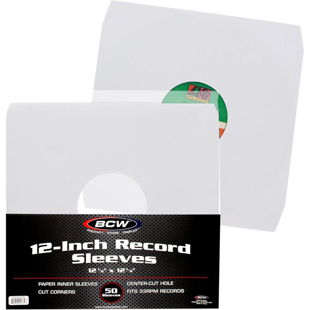 image:imageBCW 12 Inch Vinyl Record Paper Inner Sleeves Angle Cut Corners White Pack of 50 Protective LP Album Sleeves for Vinyl Storage and Preservation Compatible with 33 RPM AlbumsWhite
