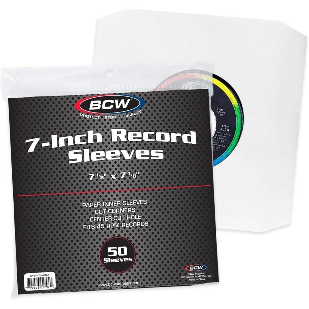 image:imageBCW 7 Inch Vinyl Record Paper Inner Sleeves  Angle Cut Corners  White  Pack of 50  Protective LP Album Sleeves for Vinyl Storage and Preservation  Compatible with 45 RPM AlbumWhite