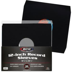 BCW 12 Inch Vinyl Record Paper Inner Sleeves – Angle Cut Corners – White | Pack of 50 | Protective LP Album Sleeves for Vinyl Storage and Preservation | Compatible with 33⅓ RPM Albums(Black)