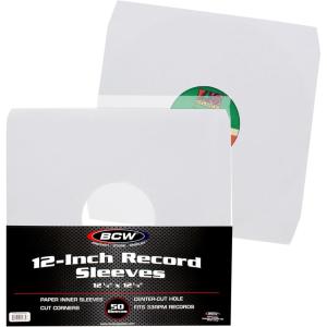 BCW 12 Inch Vinyl Record Paper Inner Sleeves – Angle Cut Corners – White | Pack of 50 | Protective LP Album Sleeves for Vinyl Storage and Preservation | Compatible with 33⅓ RPM Albums(White)
