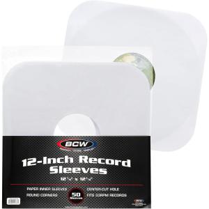 BCW 12 Inch Vinyl Record Paper Inner Sleeves – Round Corners – White | Pack of 50 | Protective LP Album Sleeves for Vinyl Storage and Preservation | Compatible with 33⅓ RPM Albums(White)
