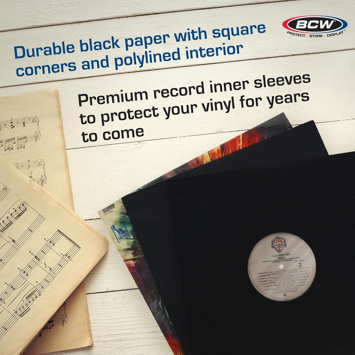 image:imageBCW 12Inch Vinyl LP Record Sleeves 50 Pack White Polylined Inner Protective Sleeves with Center Hole for Vinyl Records AcidFree Scratch Resistant Ideal for DJs and CollectorsBlack