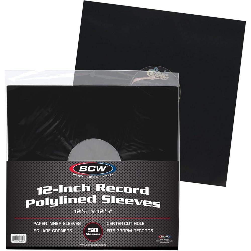 image:imageBCW 12Inch Vinyl LP Record Sleeves  50 Pack  White Polylined Inner Protective Sleeves with Center Hole for Vinyl Records  AcidFree Scratch Resistant  Ideal for DJs and CollectorsBlack