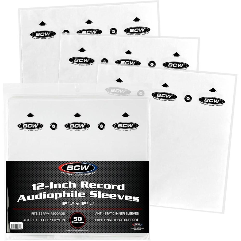 image:imageBCW 12Inch Vinyl Record Sleeves 50ct Audiophile Inner Sleeves for LPs ArchivalQuality AntiStatic Protection Precise Fit for 33 RPM Albums HDPE Material