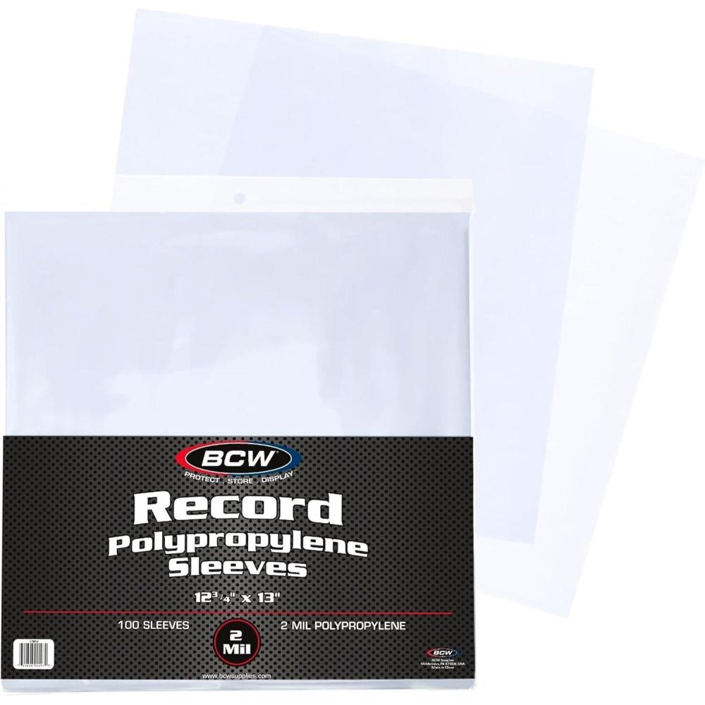 image:imageBCW 33 RPM Record Sleeves 100 ct Polypropylene Vinyl Record Outer Sleeves 2 mil Thickness Vinyl Record Album Protectors100 Pack
