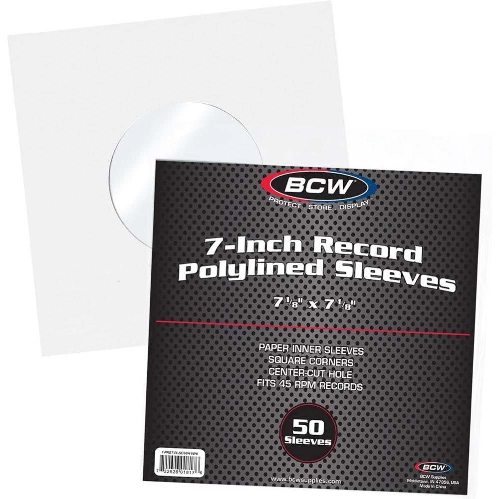 image:imageBCW Polylined Black Paper 7 in Square Corner Record Sleeves  50 ct  Inner Protective Sleeves with Center Hole for Vinyl Records  AcidFree Scratch Resistant  Ideal for DJs and Vinyl CollectorsWhite