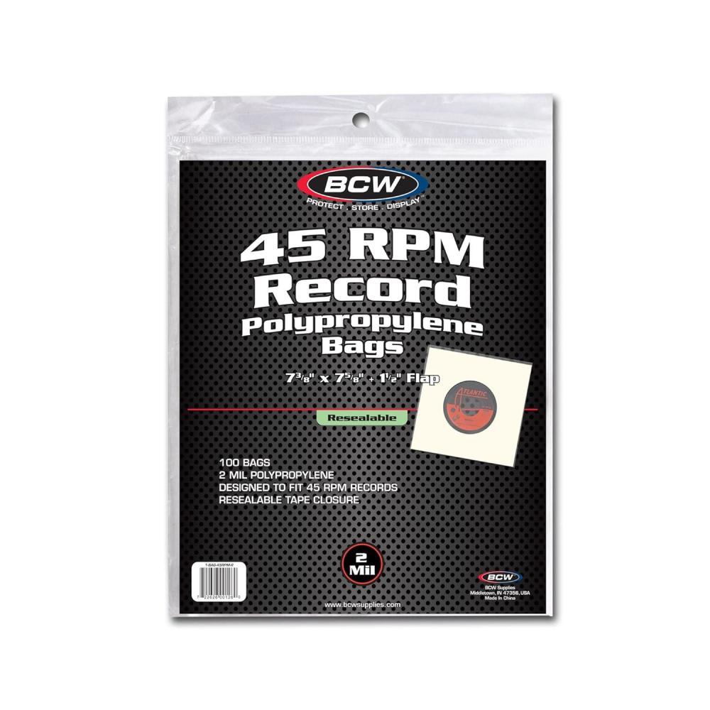 image:imageBCW Resealable 7Inch Vinyl Record Bags  100 Pack  Archival Safe Polypropylene Sleeves for Single LPs  AcidFree with Resealable Strip amp Flap  45 RPM Record Protective Sleeves