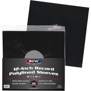 BCW 12-Inch Vinyl LP Record Sleeves – 50 Pack | White Polylined Inner Protective Sleeves with Center Hole for Vinyl Records | Acid-Free, Scratch Resistant | Ideal for DJs and Collectors(Black)