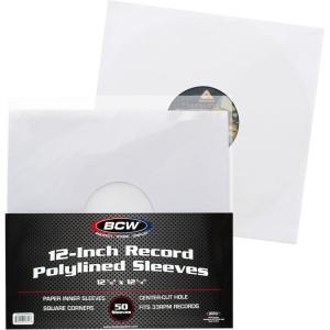 BCW 12-Inch Vinyl LP Record Sleeves – 50 Pack | White Polylined Inner Protective Sleeves with Center Hole for Vinyl Records | Acid-Free, Scratch Resistant | Ideal for DJs and Collectors(White)