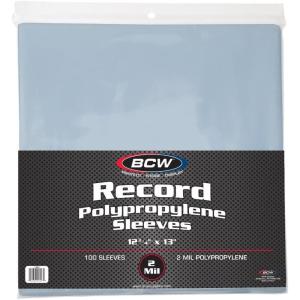 BCW 33 RPM Record Sleeves – 100 ct | Polypropylene Vinyl Record Outer Sleeves | 2 mil Thickness | Vinyl Record Album Protectors(500 Pack)