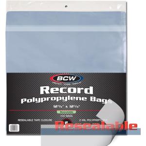 BCW Resealable 12-Inch Vinyl Record Bags – 100 Pack | Archival Safe Polypropylene Sleeves for Single & Double LPs | Acid-Free with Resealable Strip & Flap Record Bag | Record Protective Bags