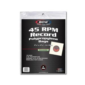 BCW Resealable 7-Inch Vinyl Record Bags – 100 Pack | Archival Safe Polypropylene Sleeves for Single LPs | Acid-Free with Resealable Strip & Flap | 45 RPM Record Protective Sleeves