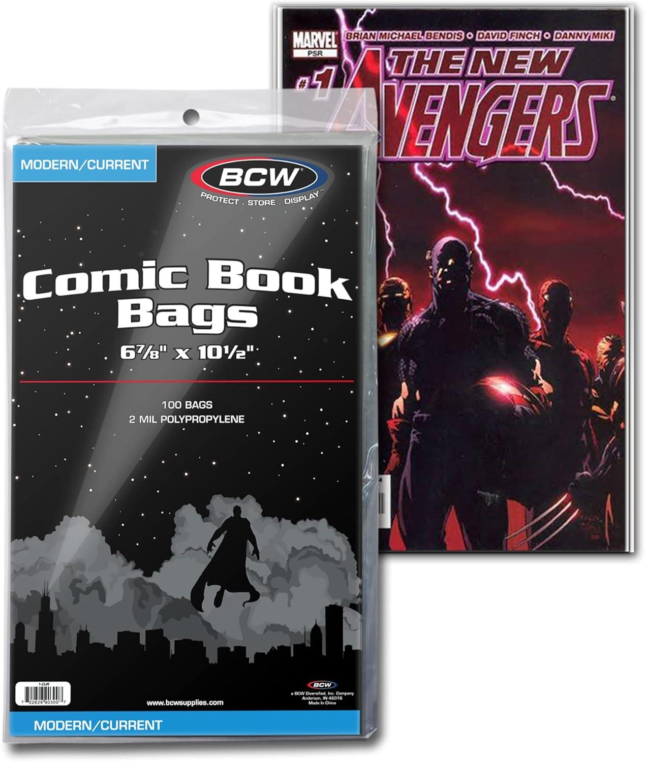 image:imageBCW Current Comic Bags 1000 Pack AcidFree BCW Comic Book Bags for Modern Comics Crystal Clear Comic Book Sleeve Protection 6 78 x 10 12