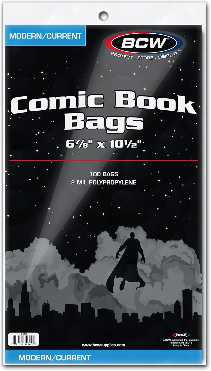 image:imageBCW Current Comic Bags 1000 Pack AcidFree BCW Comic Book Bags for Modern Comics Crystal Clear Comic Book Sleeve Protection 6 78 x 10 12