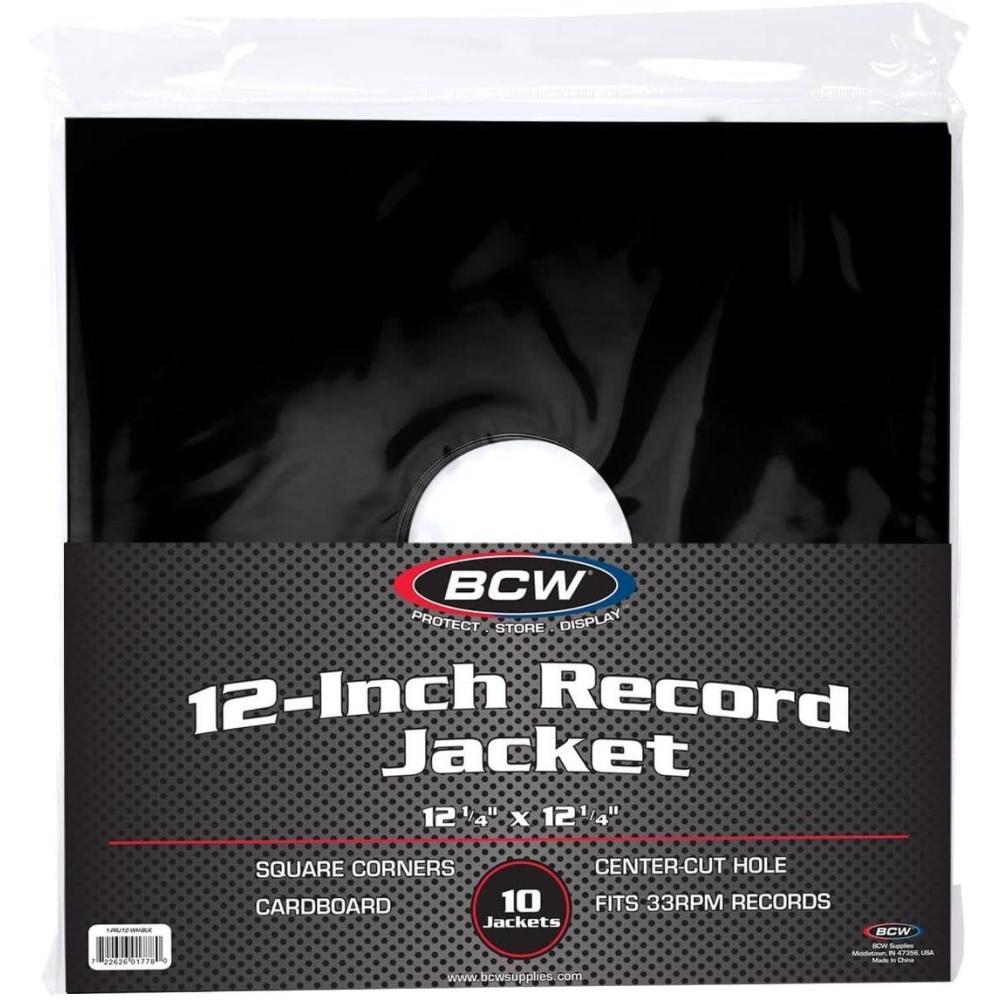 image:imageBCW Cardboard 12 Vinyl Record Jackets with Hole Black  Durable 20Point Black Cardstock  Protects 33 RPM Vinyl LPs  AcidFree  Easy Label Viewing  Ideal for DJs amp Collectors