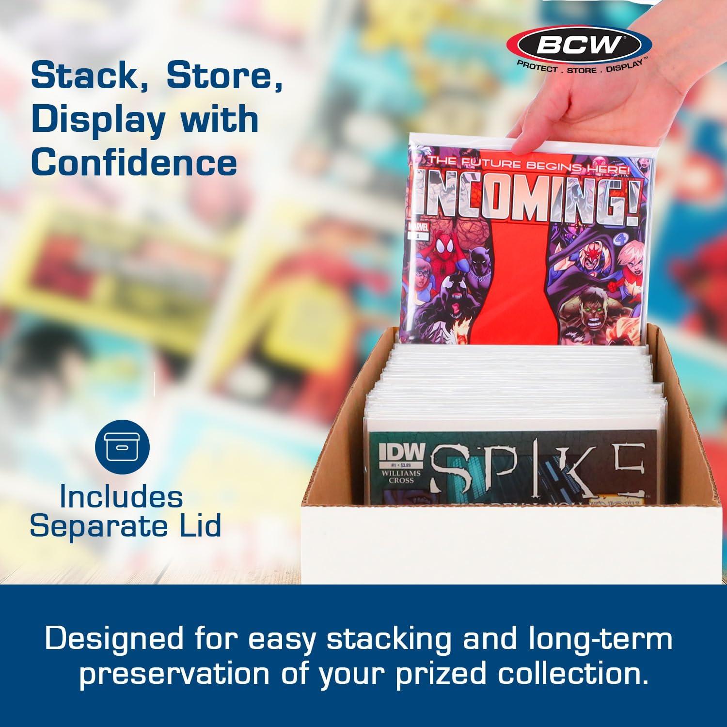 image:imageBCW Long Comic Book Storage Box 5ct Stackable Reinforced Cardboard Shell Fits Most Long Boxes