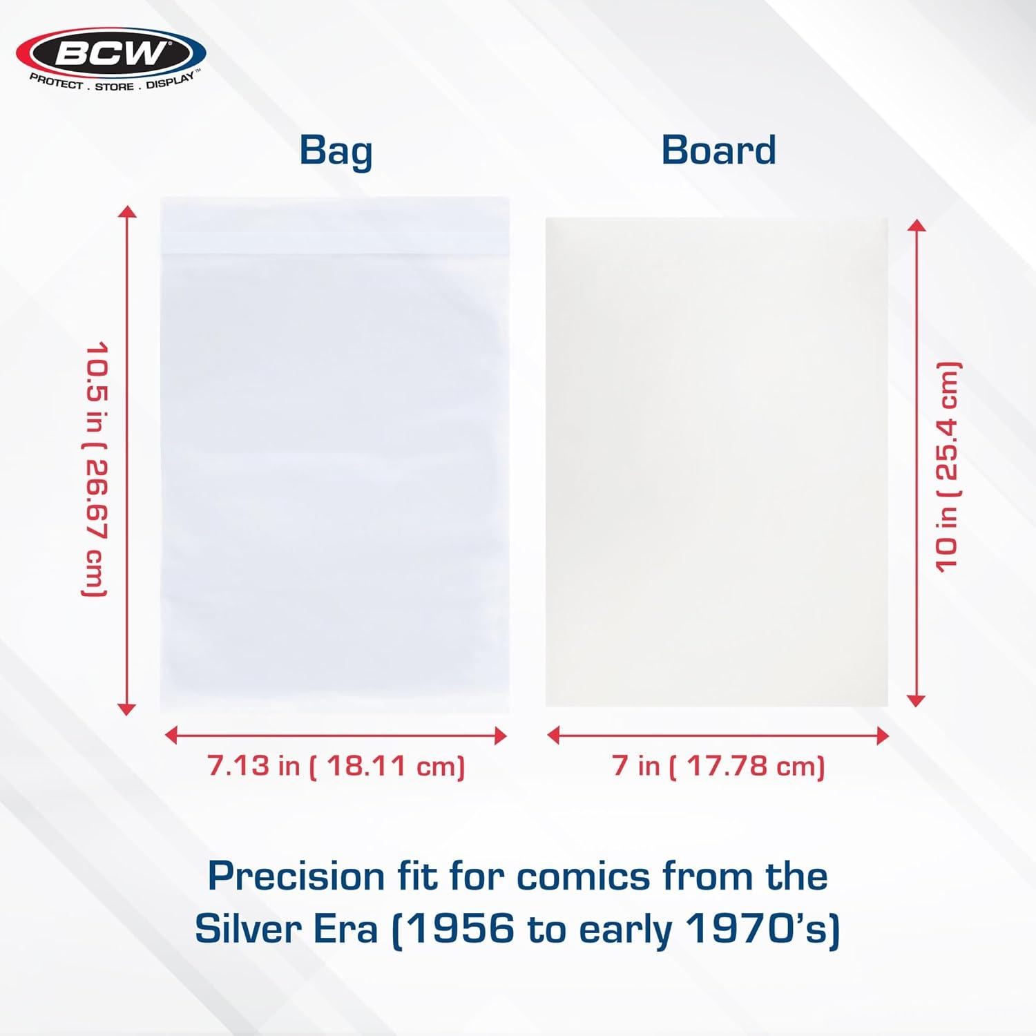 image:imageBCW Silver Age Resealable Comic Bags and Boards Combo 100 Ct 100 Backing Boards 100 Resealable Comic Bags Archival Protection for Silver Age Comics200 Pack