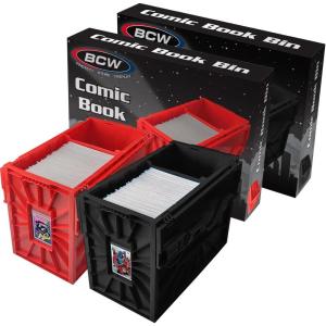 BCW Red & Black Short Comic Book Bin Set | Comic Book Storage Box | Plastic Comic Box Organizer(Red & Black)