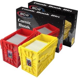 BCW Red & Black Short Comic Book Bin Set | Comic Book Storage Box | Plastic Comic Box Organizer(Red & Yellow)