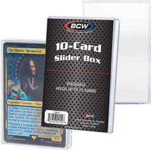 BCW Card Slider Box – 12 Pack | Holds 50 Cards Each | Clear, Stackable Trading Card Storage for Sports & Gaming Cards(10 Card)