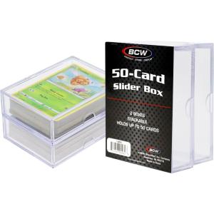 BCW Card Slider Box – 12 Pack | Holds 50 Cards Each | Clear, Stackable Trading Card Storage for Sports & Gaming Cards(50 Card)