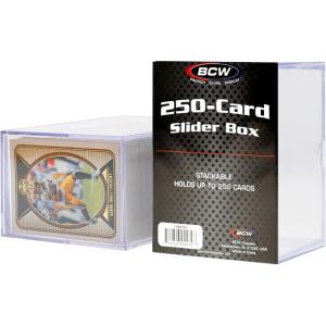 BCW Card Slider Box – 2 Pack | Premium Trading Card Storage | Sturdy, Stackable, Crystal-Clear Design for Standard Sports & Trading Cards (200 Capacity)(250 Card)
