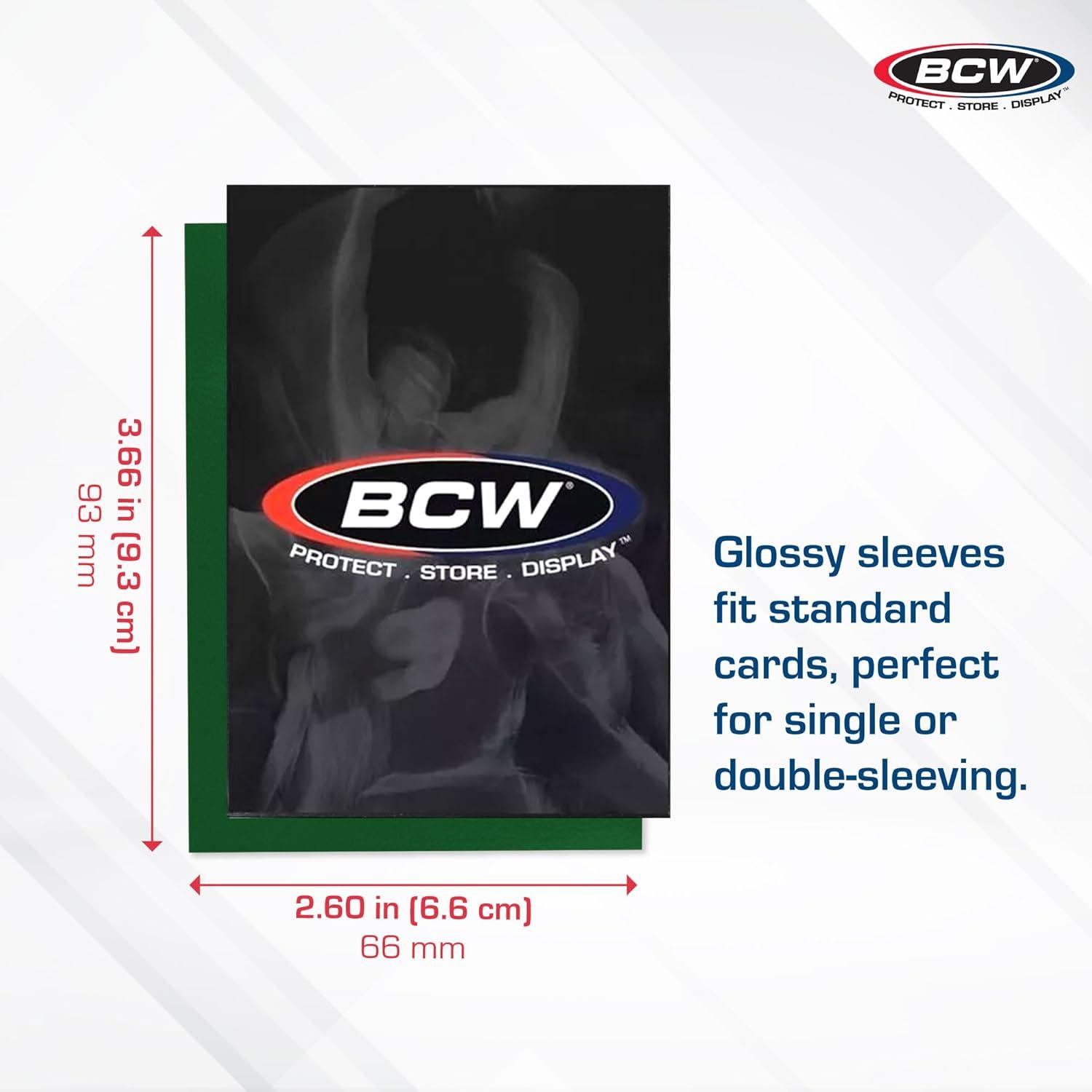 image:imageBCW Elite2 Glossy Card Sleeves Green 100ct CrystalClear Front Textured Back Fits 25 x 35 CardsGreen