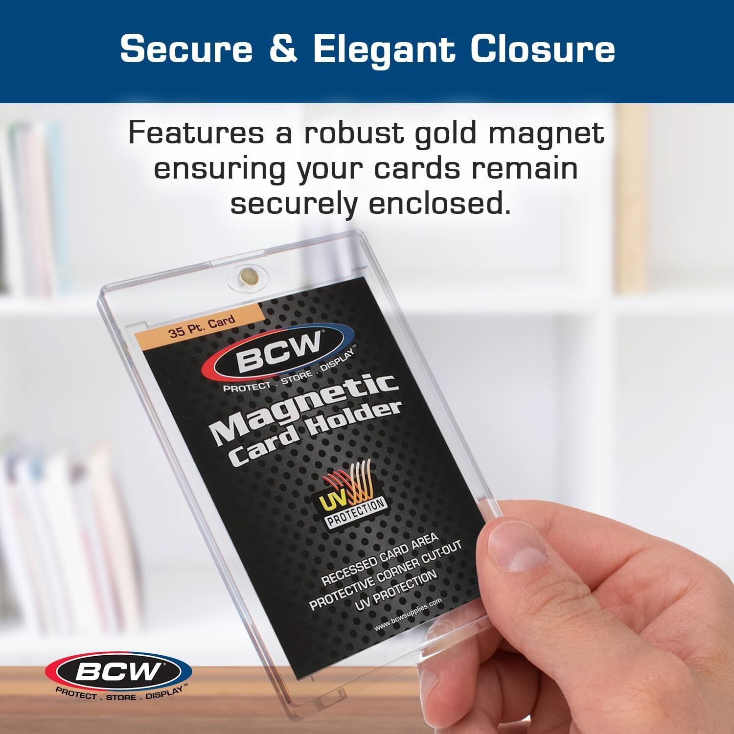 image:imageBCW Magnetic Card Holder 35 PT Thickness 40 Pack Protective Display Card Case with Secure Gold Magnet Closure UV Protection Quick Access Design for Sports Gaming and Collectible Cards