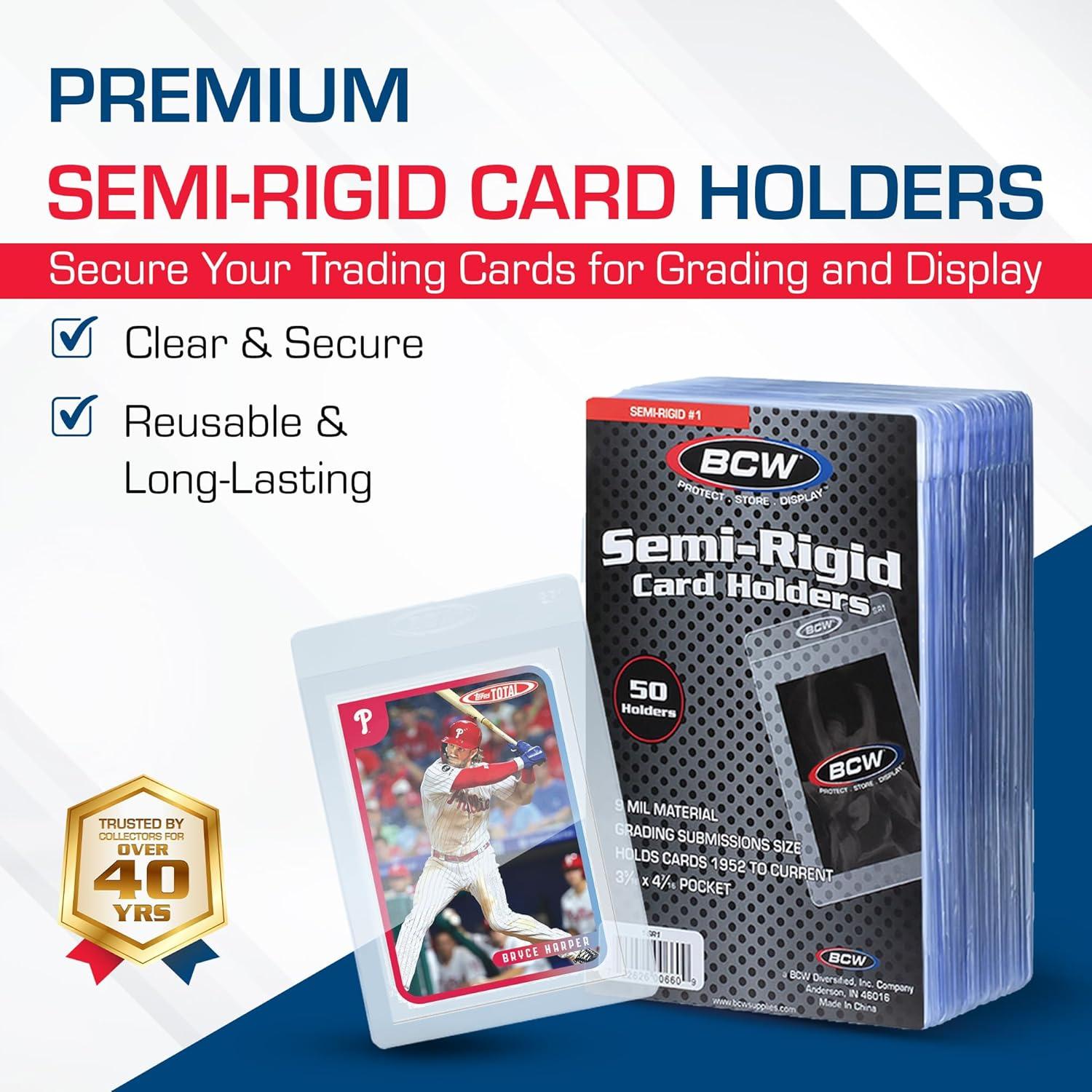 image:imageBCW Semi Rigid Card Holder 1 100 Pack Semi Rigid Card Sleeves for Grading Preparation Protective Holders for Sports amp Trading Cards100