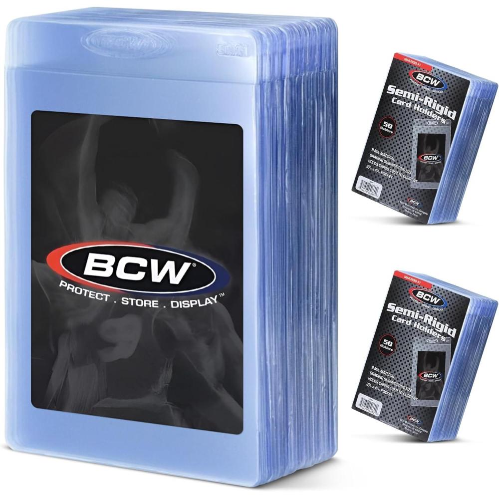 image:imageBCW Semi Rigid Card Holder 1 100 Pack Semi Rigid Card Sleeves for Grading Preparation Protective Holders for Sports amp Trading Cards100