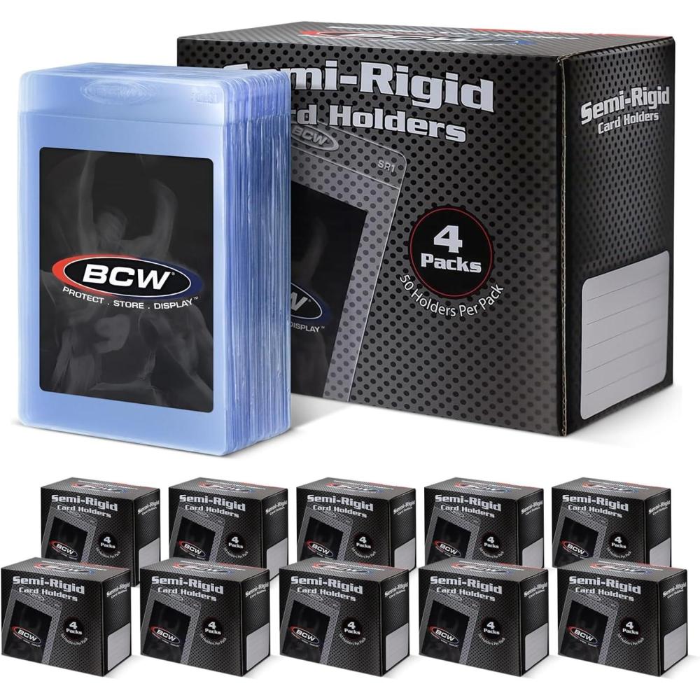 image:imageBCW Semi Rigid Card Holder 1 100 Pack Semi Rigid Card Sleeves for Grading Preparation Protective Holders for Sports amp Trading Cards1000