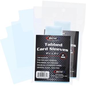 BCW Tabbed Card Sleeves (200 Pack) – Grading Sleeves for PSA, BGS, SGC, CSG, & HGA, Pull Tab for Standard Cards | Fits Toploaders & Semi Rigid Holders | Acid-Free, Archival Safe(200 Pack)