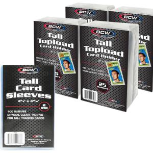BCW Tall Trading Card Sleeves – 1 Pack and Tall Toploader – 4 Pack Bundle for Basketball, Football, and Widevision Cards | Professional Display and Durable Protection