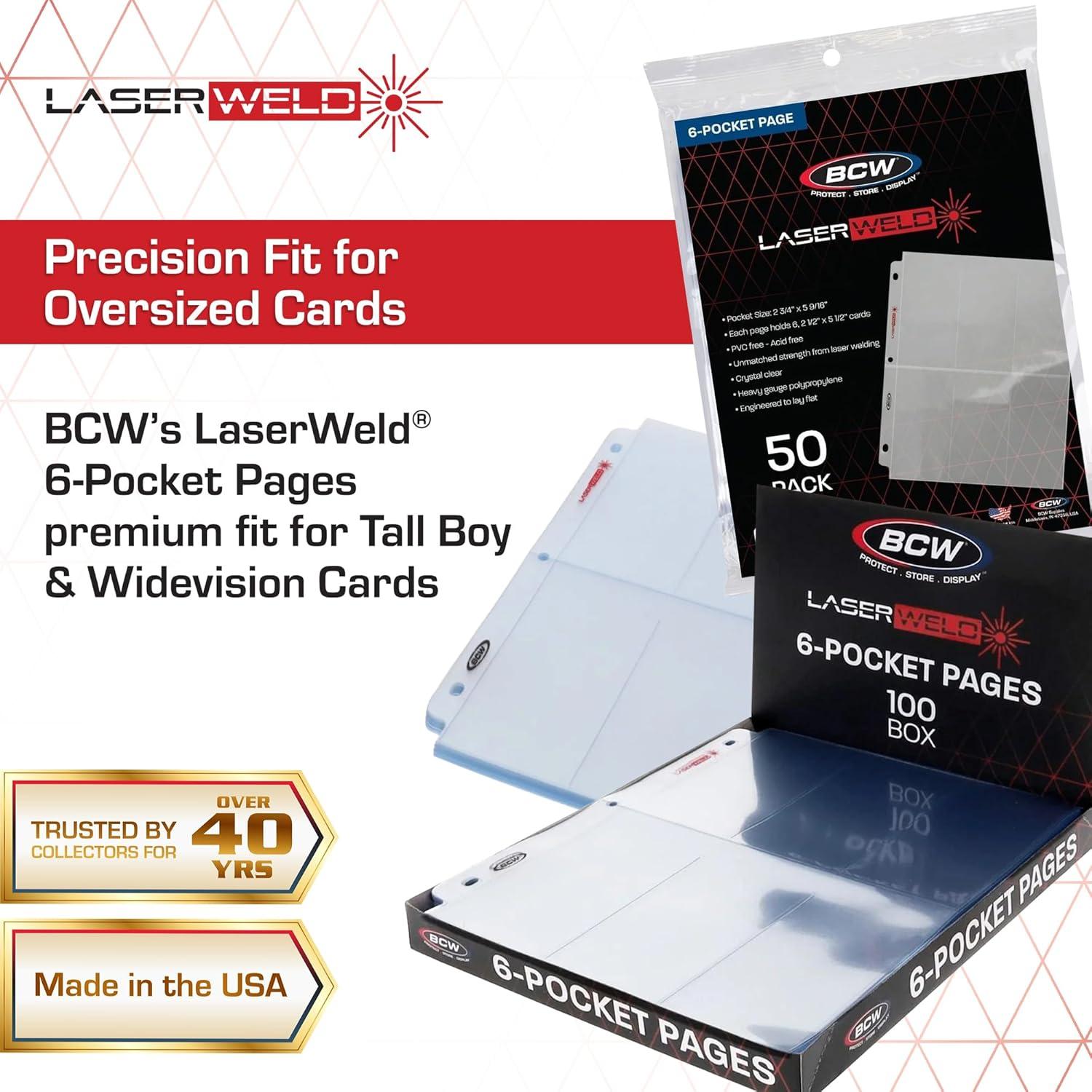 image:imageBCW LaserWeld 6Pocket Pages 50 Pack Trading Card Binder Pages for Tall Boy amp Widevision Cards AcidFree PVCFree LaserWelded Card Storage Sheets50 Pack