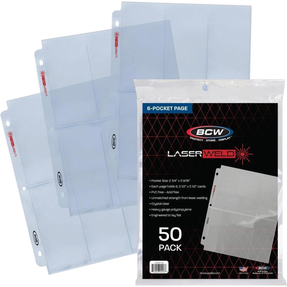 image:imageBCW LaserWeld 6Pocket Pages  50 Pack  Trading Card Binder Pages for Tall Boy amp Widevision Cards  AcidFree PVCFree LaserWelded  Card Storage Sheets50 Pack