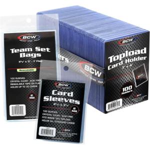 BCW Resealable Team Set Bags, Standard Card Sleeves, & 3×4 Topload Card Holders Combo | Protection for Sports & Trading Cards | Acid-Free, Archival Quality | Perfect for Pokemon, Baseball, & More