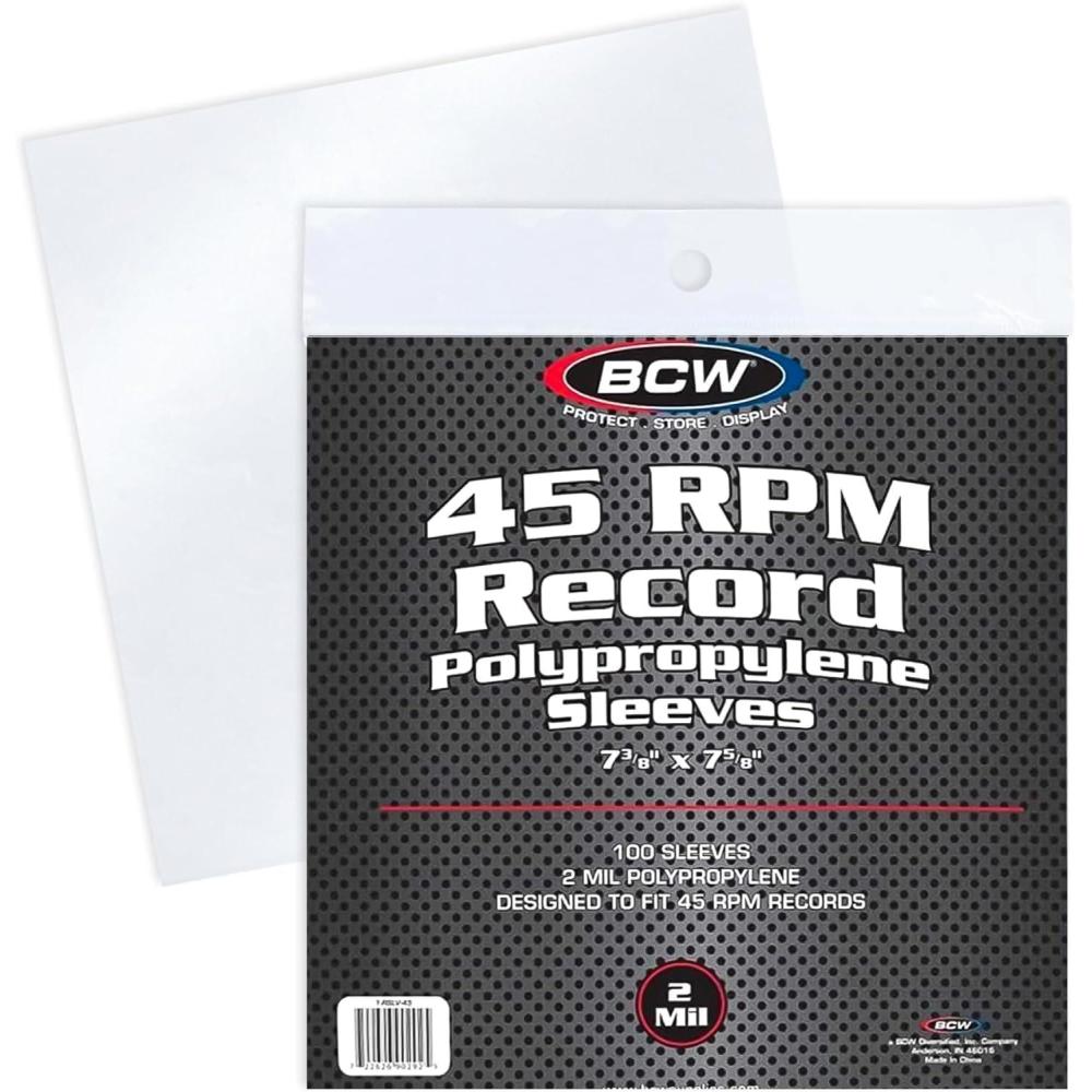 image:imageBCW 45 RPM Record Sleeves  100 Count  Fits Standard 7 Inch Single 45s  SnugFit 2 Mil Polypropylene Outer Sleeves  Archival Plastic Covers for Vinyl Record Storage and Protection
