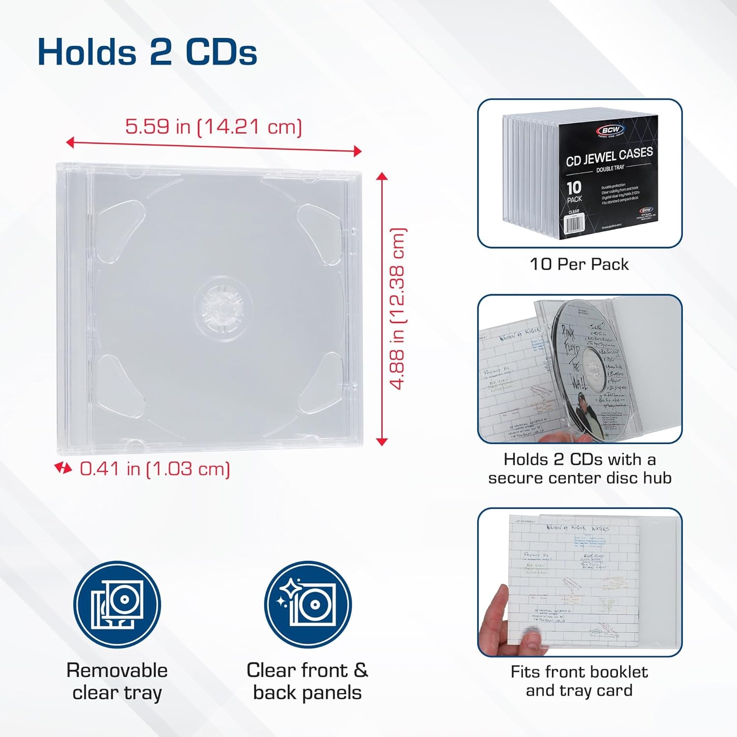 image:imageBCW Double CD Jewel Cases 10 ct Clear 2 CD Jewel Case Replacement for Music amp Media Storage Durable Hard Plastic Double CD Case with Artwork Display